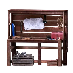 Permafrost Workbench with tools and a wooden work surface