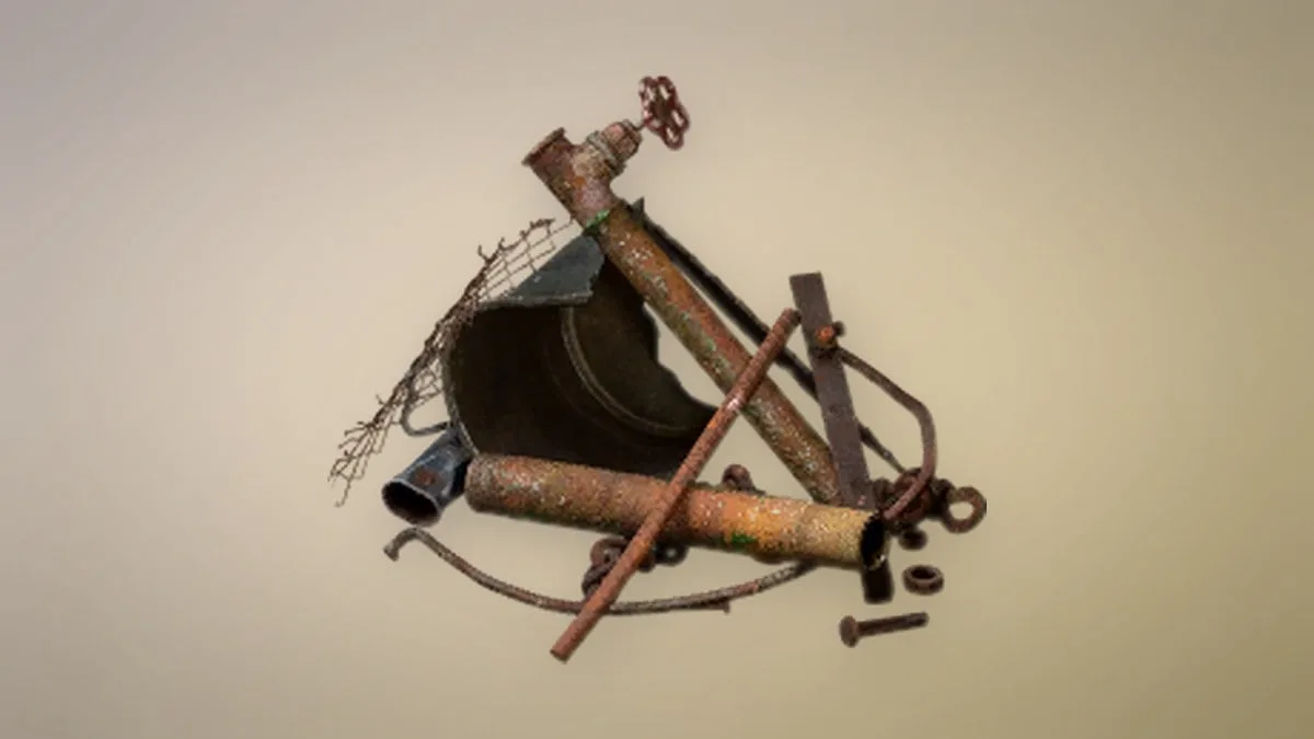 Metal Junk made up of discarded metal parts, rods, and wire